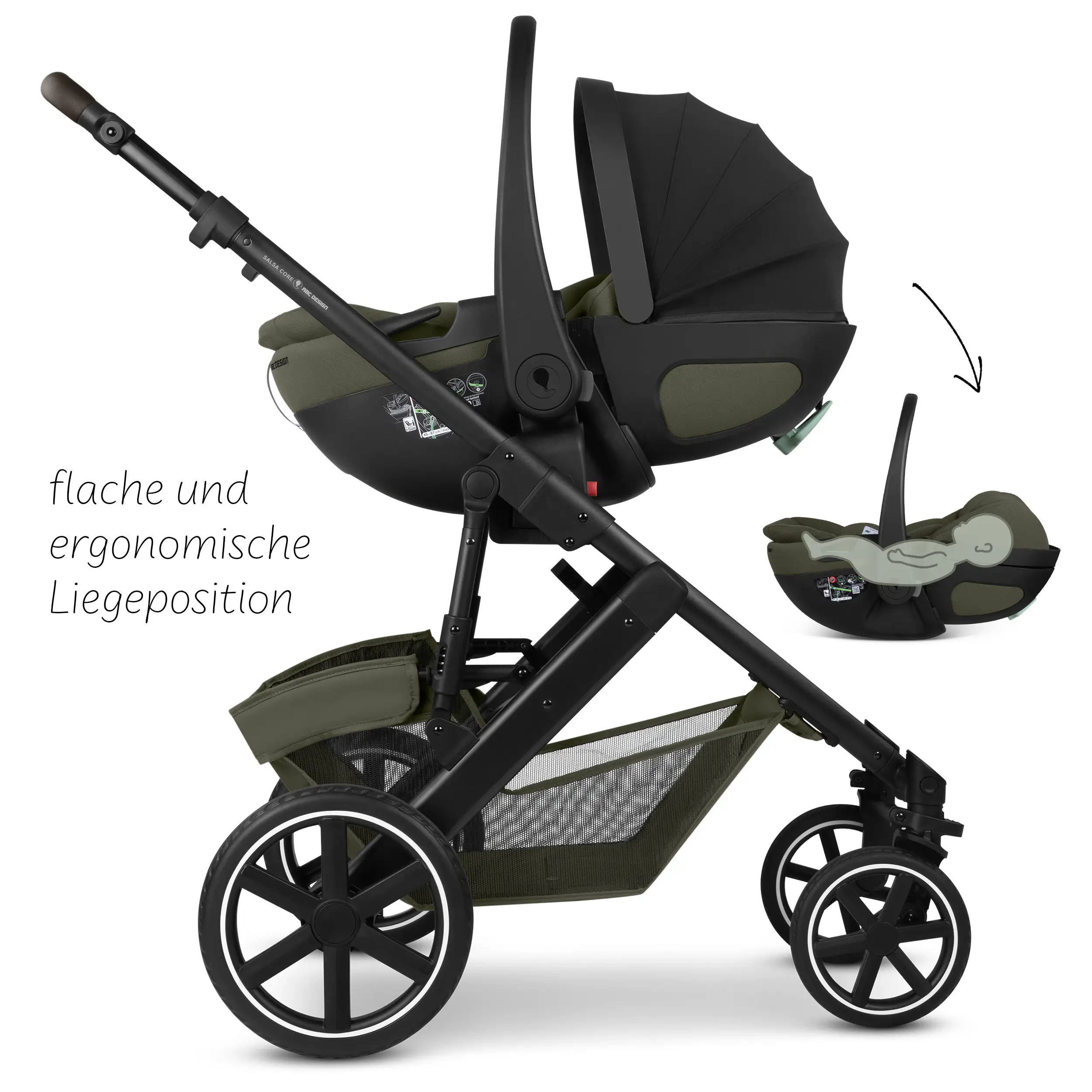 Ensemble poussette 3en1 Salsa Core avec coque auto inclinable Calla - Olive