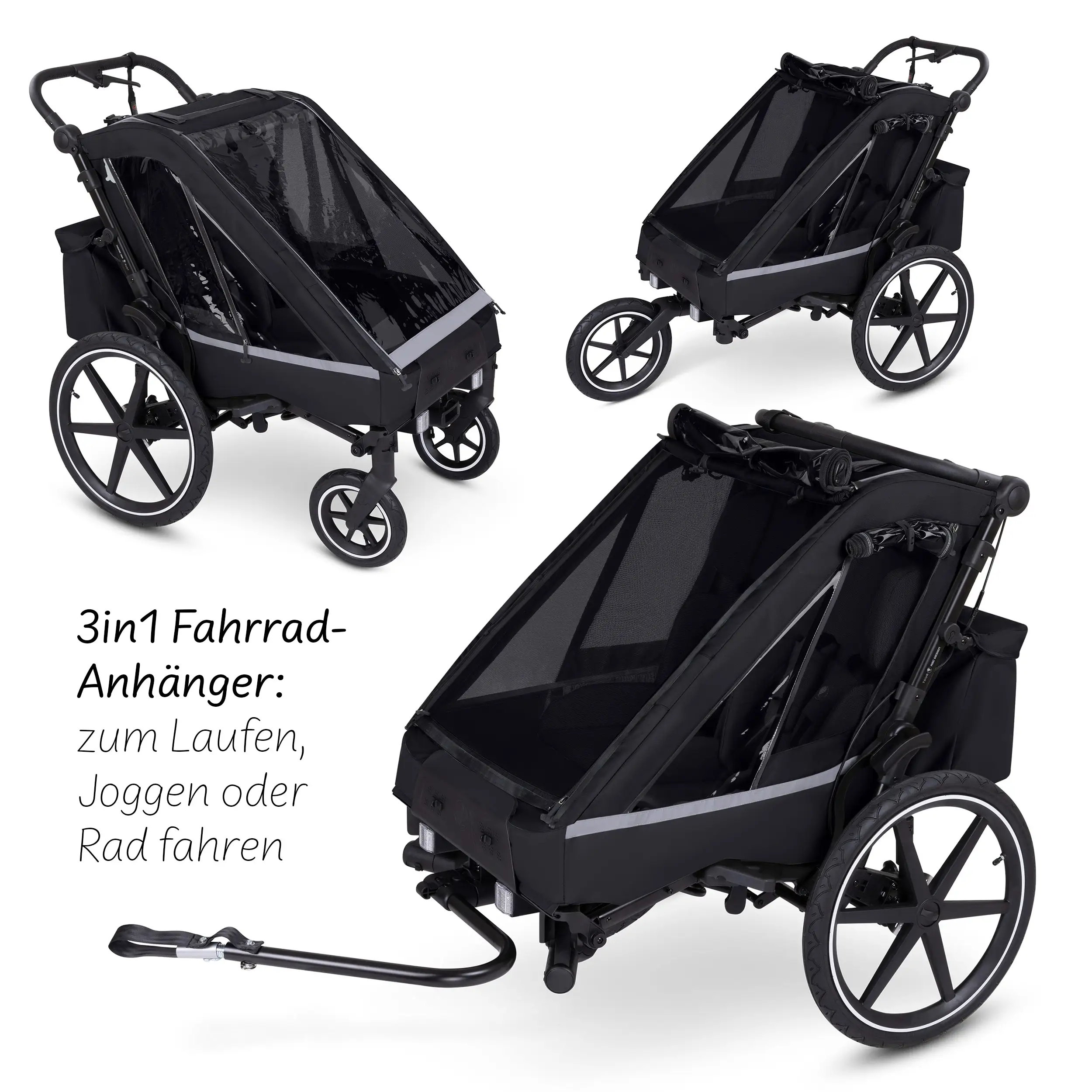 Remorque à vélo Tour avec 2 sièges confort et roues gonflables - Ink