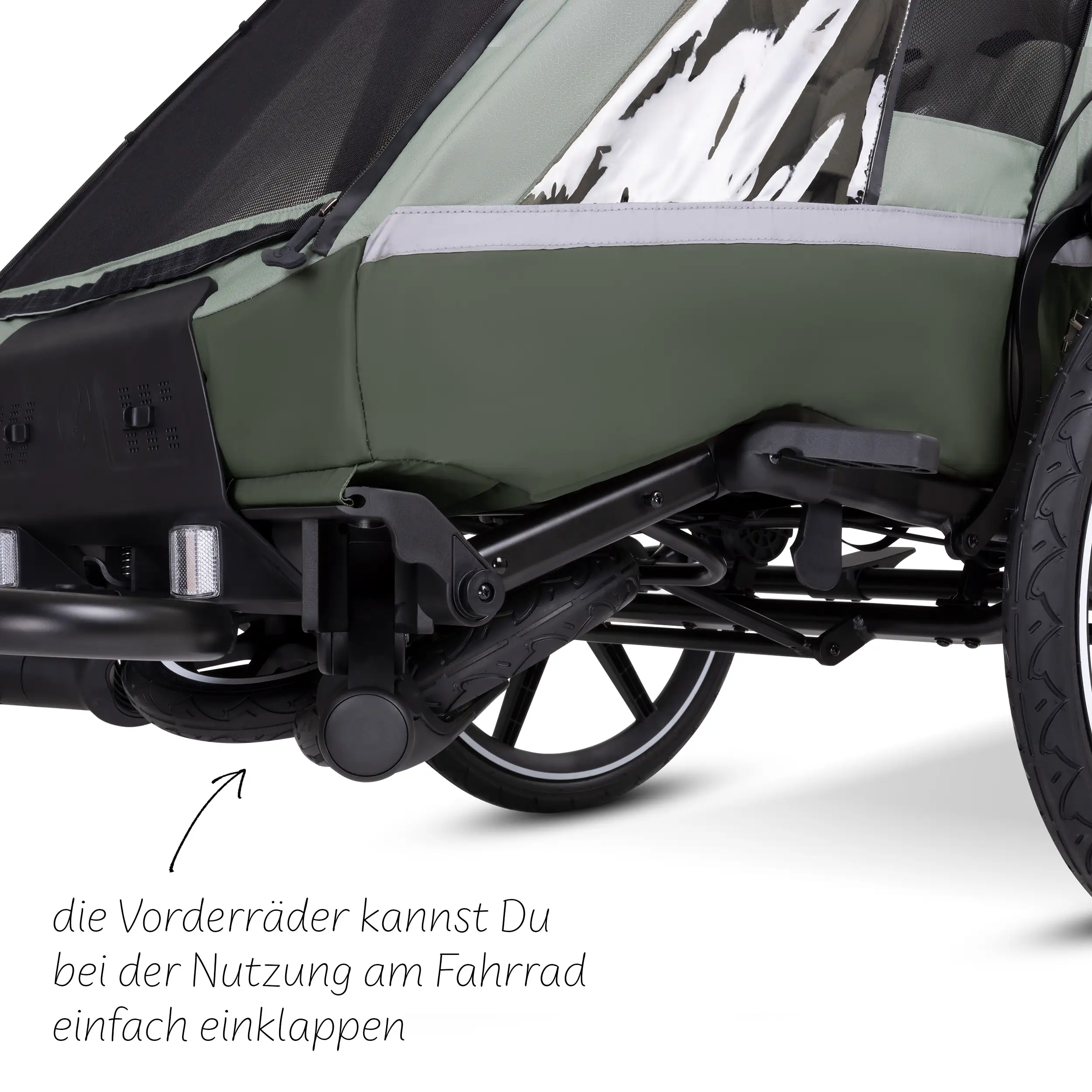 Remorque à vélo Tour avec 2 sièges confort et roues gonflables - Olive