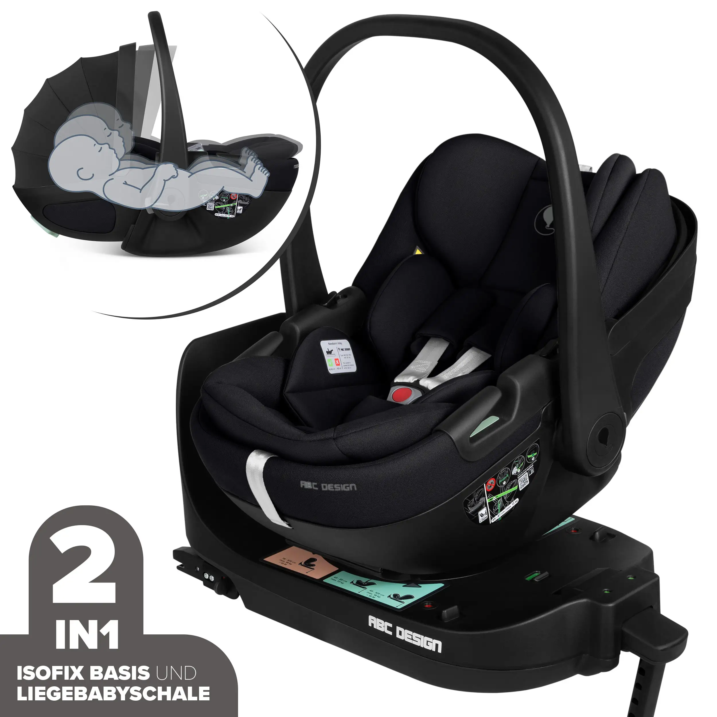 Coque auto Calla i-Size avec position allongée, base ISOFIX rotative Root incluse - Ink