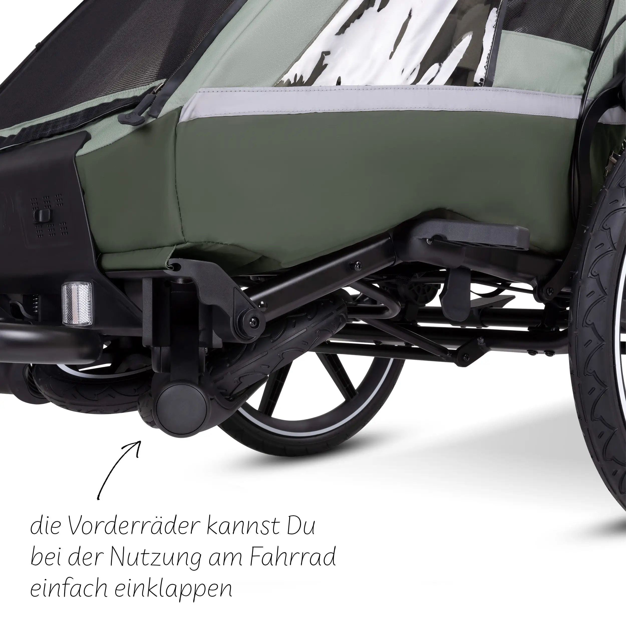 Remorque à vélo Tour 2 avec 2 sièges confortables et roues gonflables - Olive