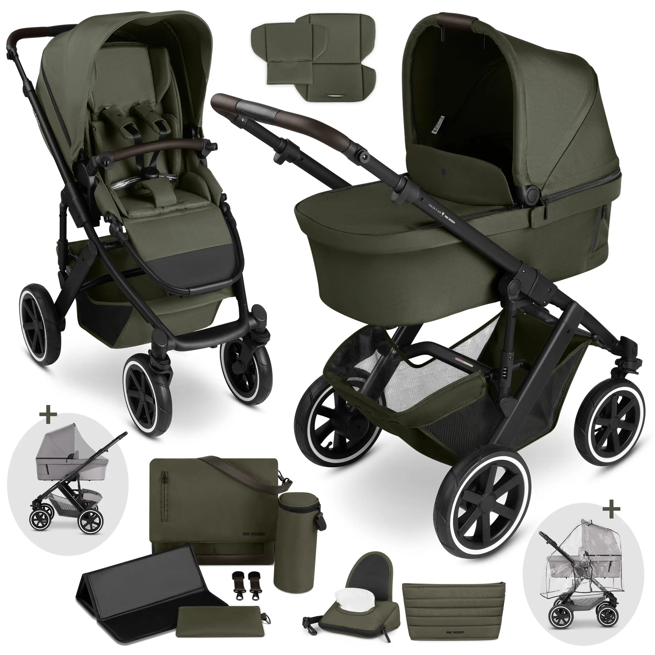 Poussette combinée Salsa 5 Air avec sac à langer Urban, moustiquaire et habillage pluie - Avocado