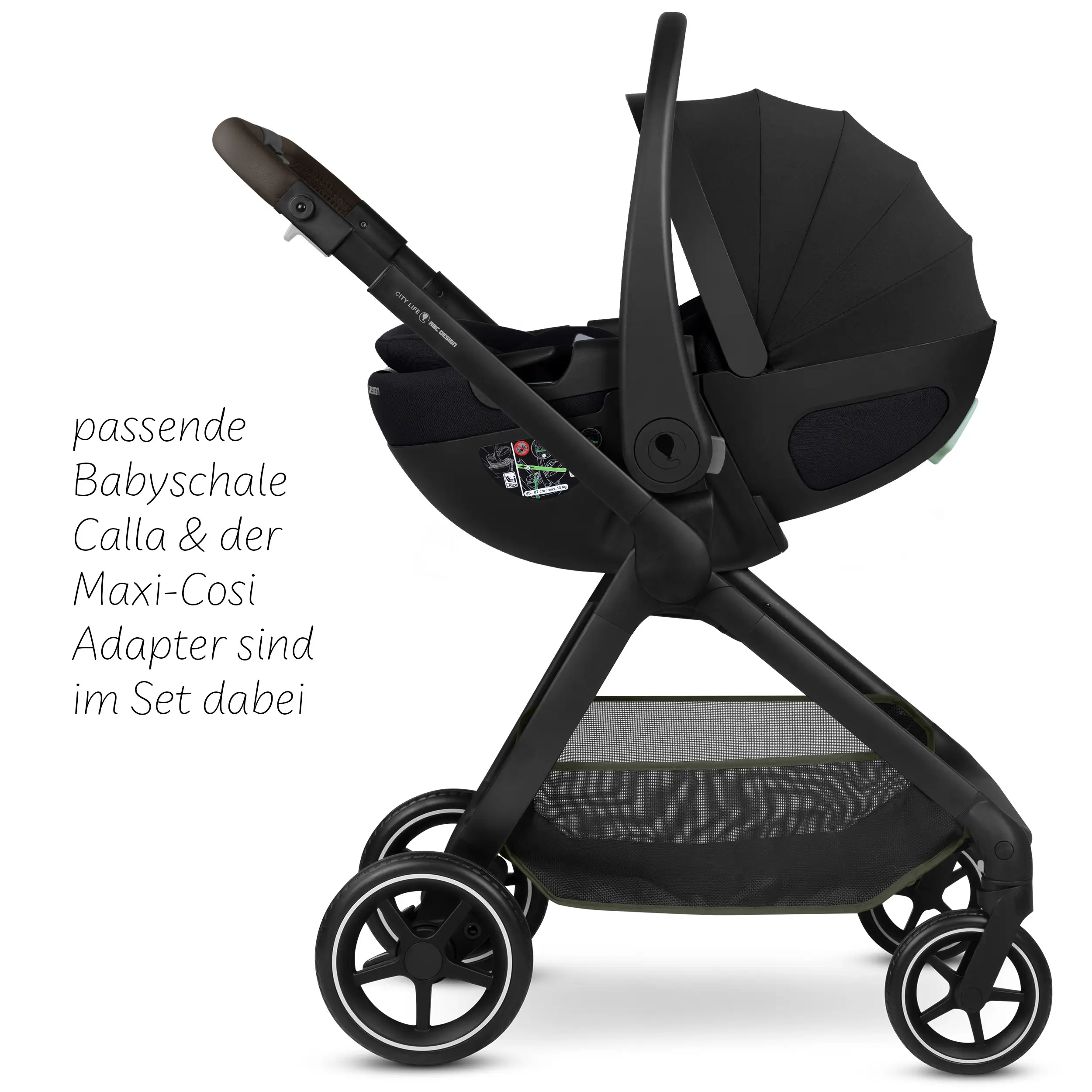 Ensemble poussette 3en1 City Life avec coque auto Calla à position allongée - Avocado