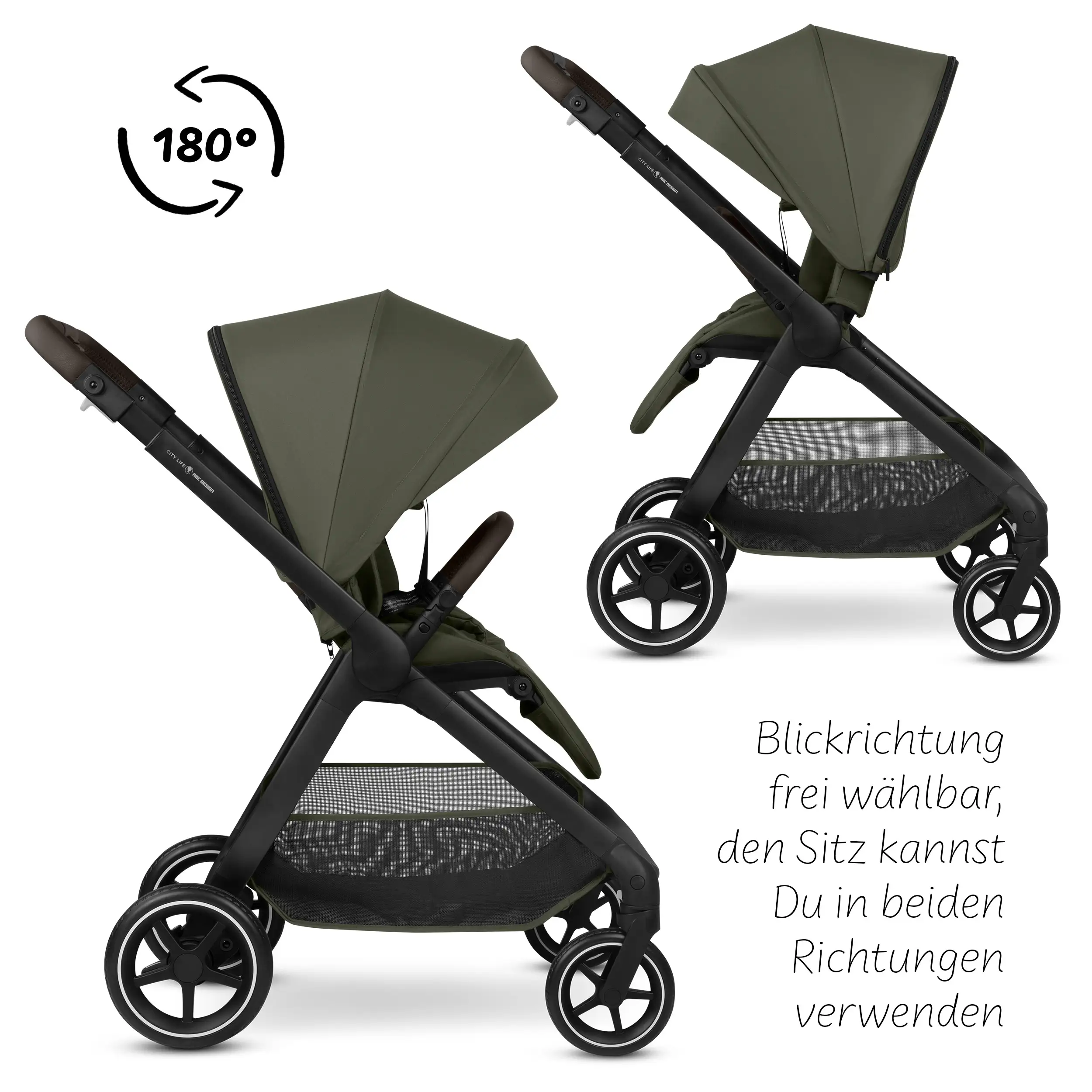 Ensemble poussette 3en1 City Life avec coque auto Maxi-Cosi Pebble 360 Pro 2 - Avocado