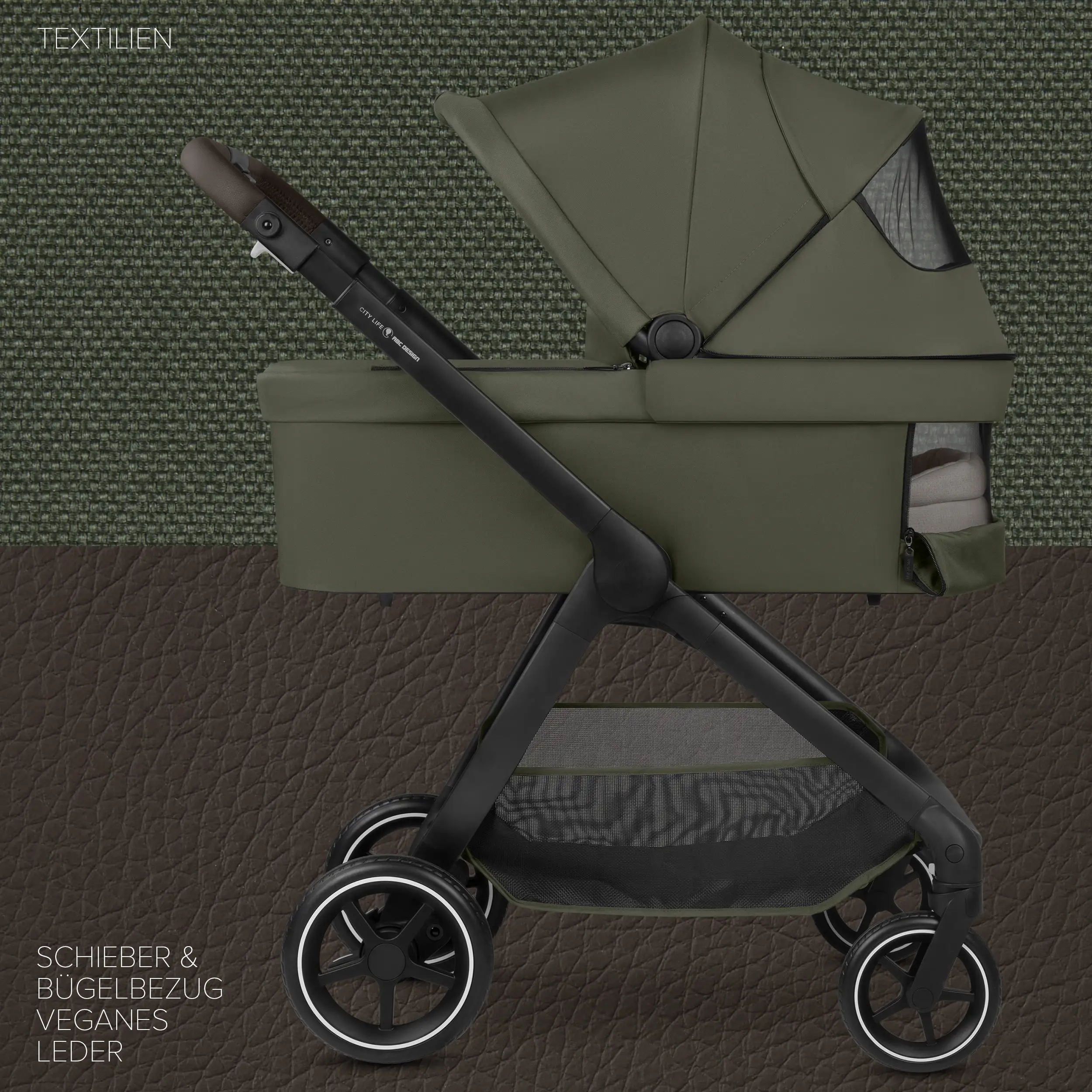 Ensemble poussette 3en1 City Life avec coque auto Maxi-Cosi Pebble 360 Pro 2 - Avocado