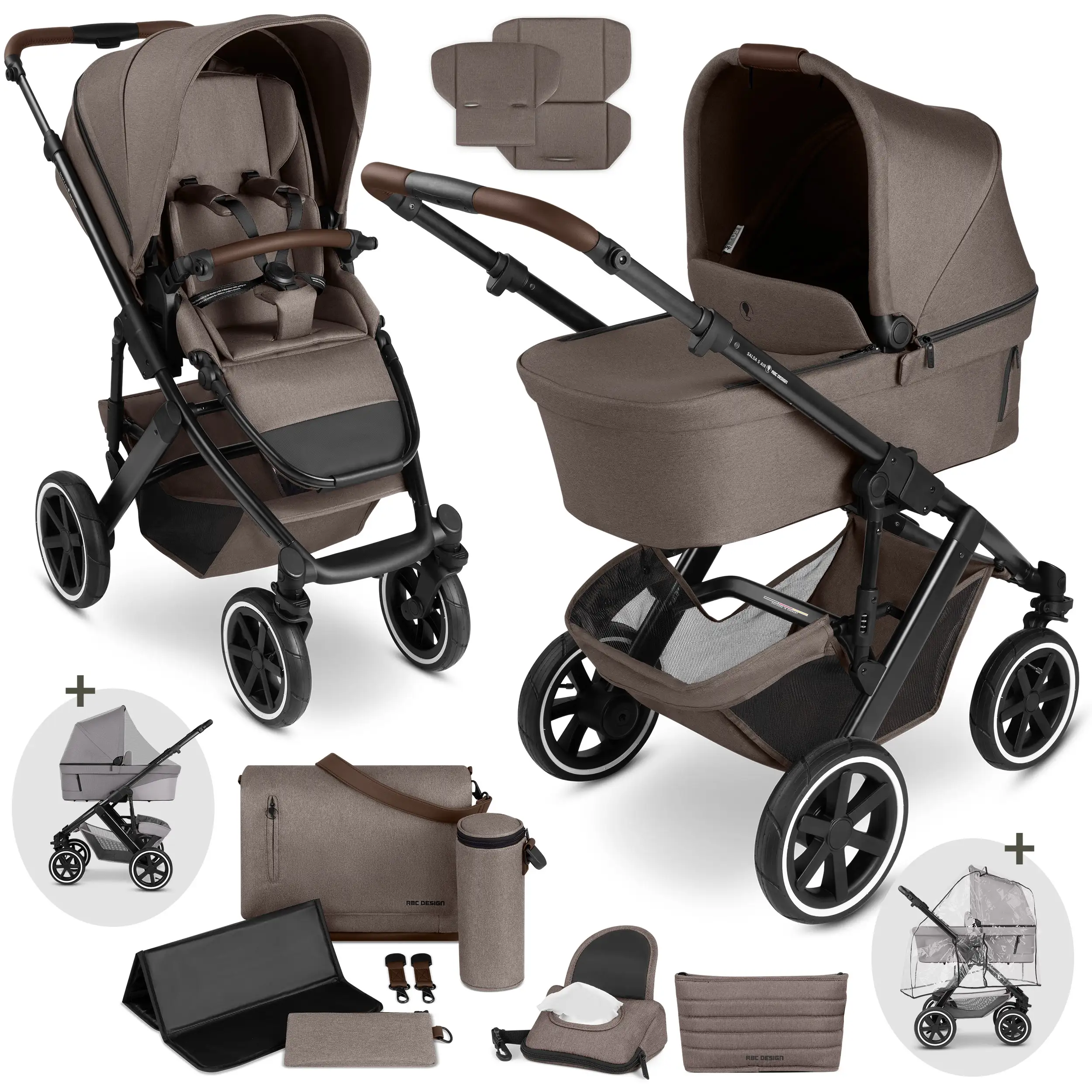 Poussette combinée Salsa 5 Air avec sac à langer Urban, moustiquaire et habillage pluie - Nature