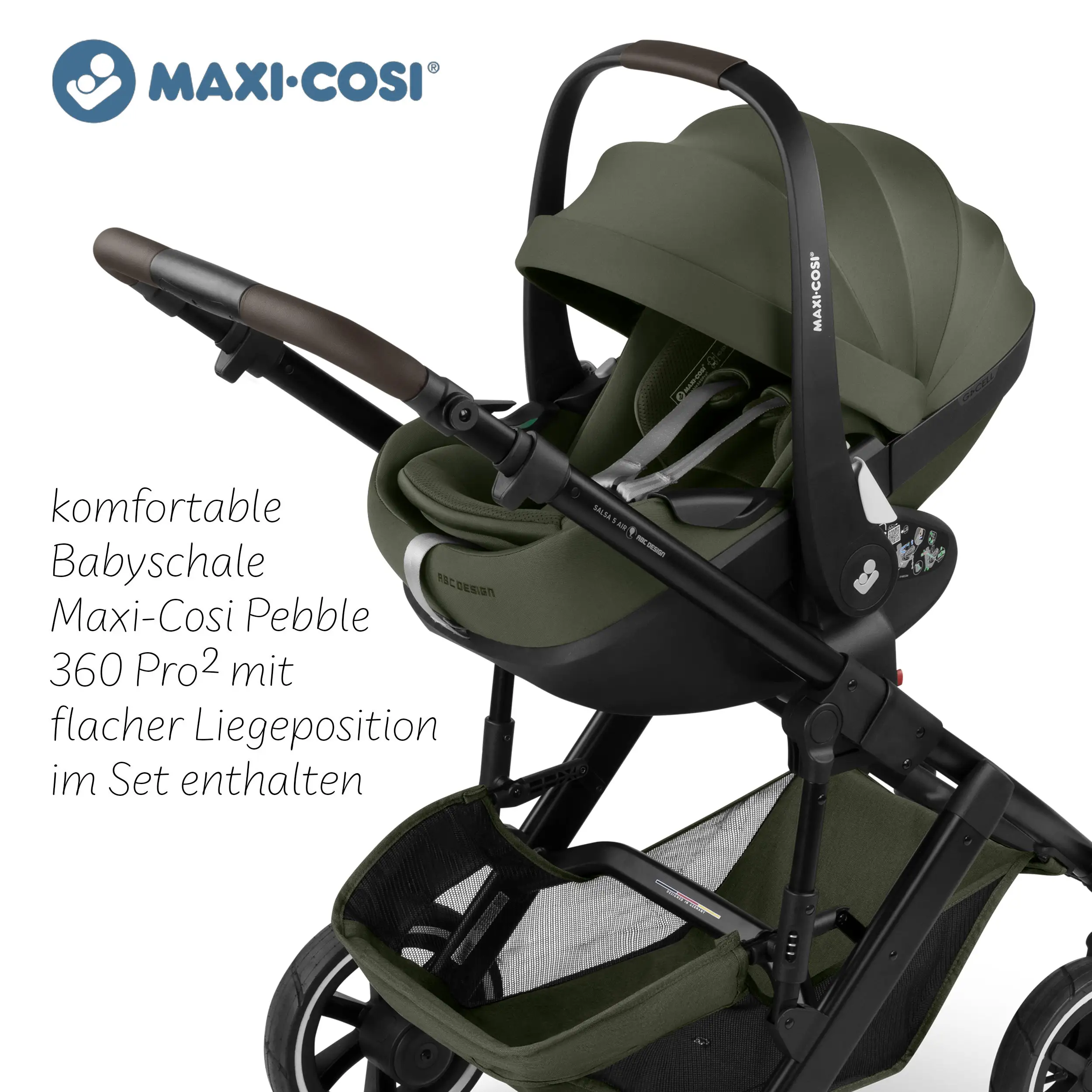 Ensemble poussette 3en1 City Life avec coque auto Maxi-Cosi Pebble 360 Pro 2 - Avocado