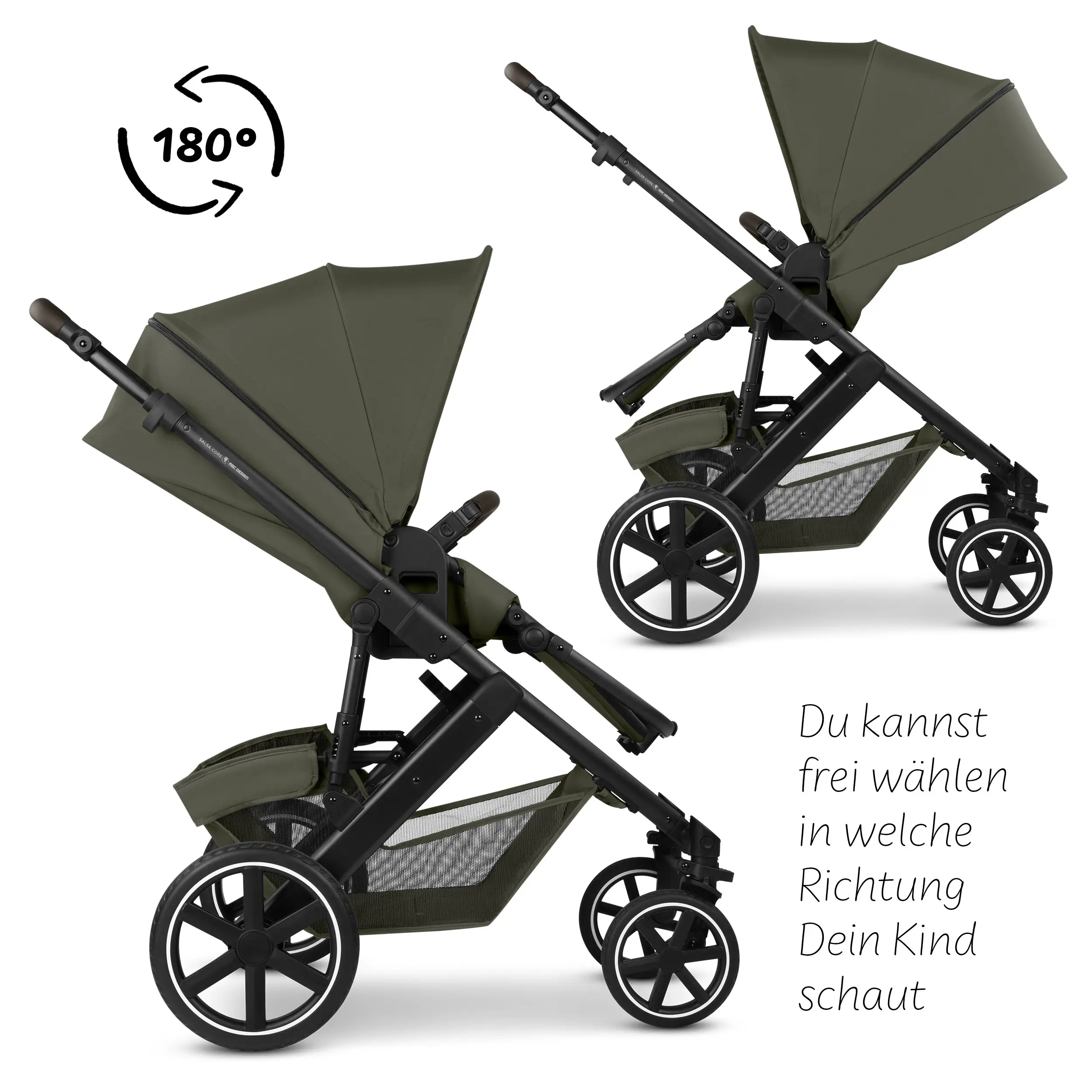 Ensemble poussette 4en1 Salsa Core avec coque auto inclinable Calla et base ISOFIX Root - Olive