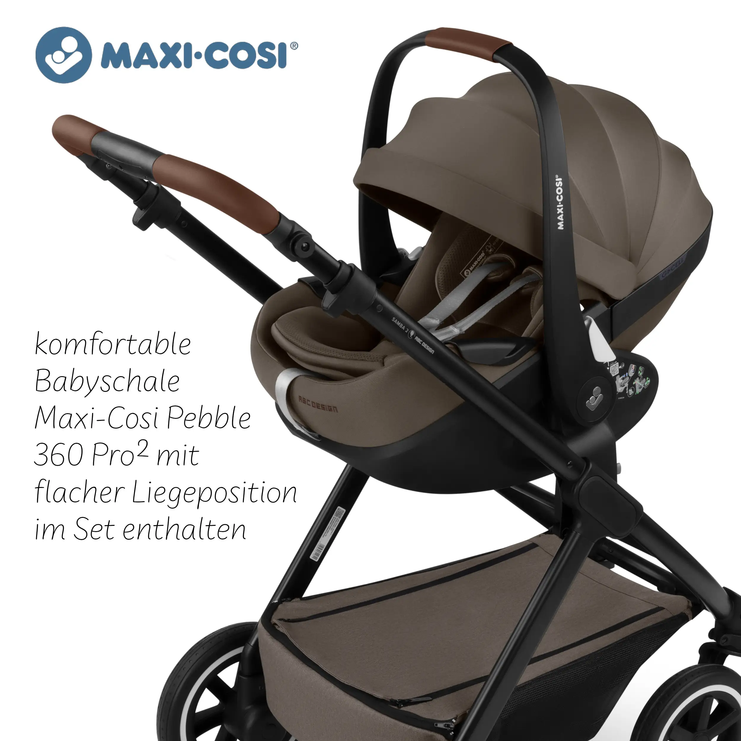 Ensemble poussette 3 en 1 Salsa 5 Air avec siège auto pour bébé Maxi Cosi Pebble 360 Pro 2 - Nature