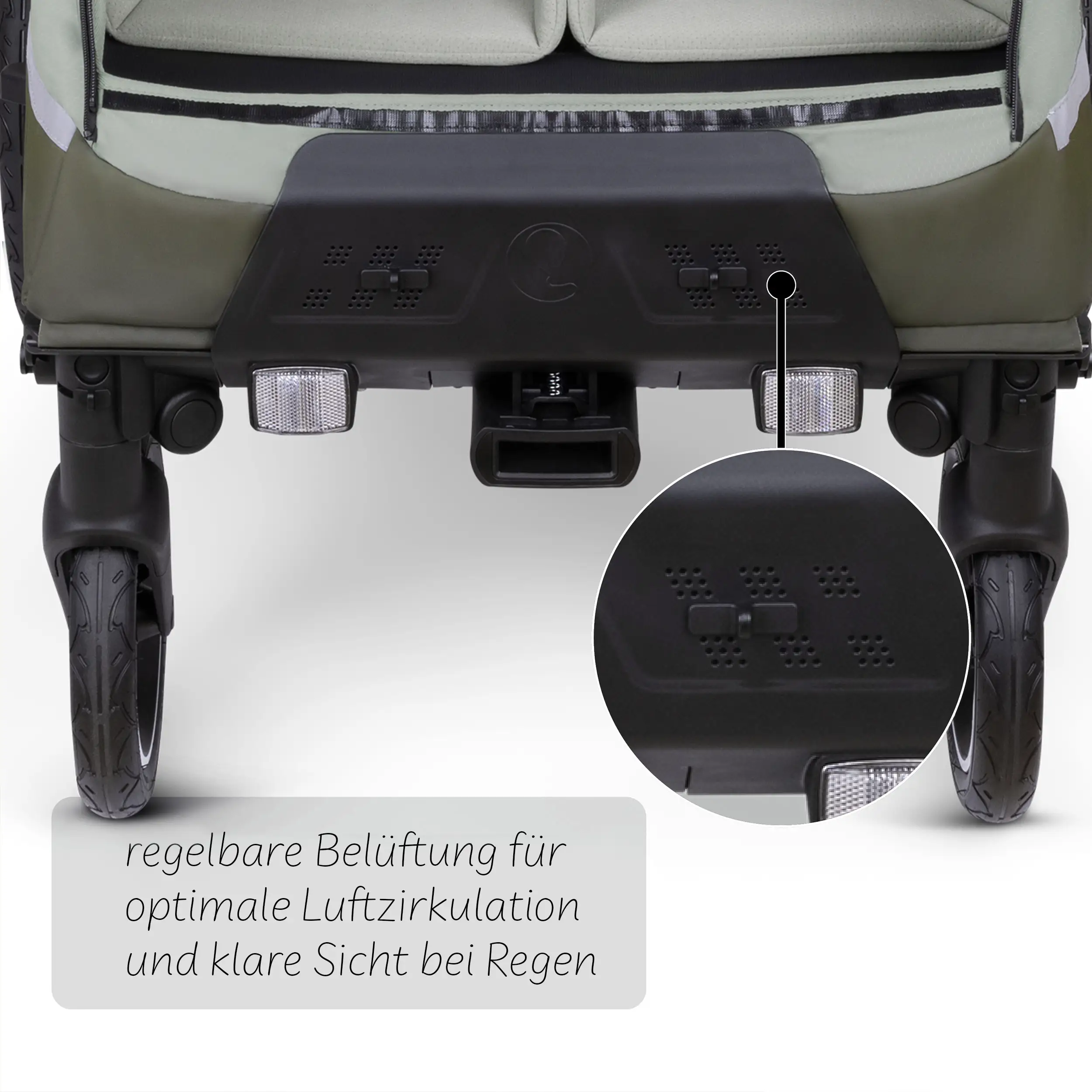 Remorque à vélo Tour avec 2 sièges confort et roues gonflables - Olive