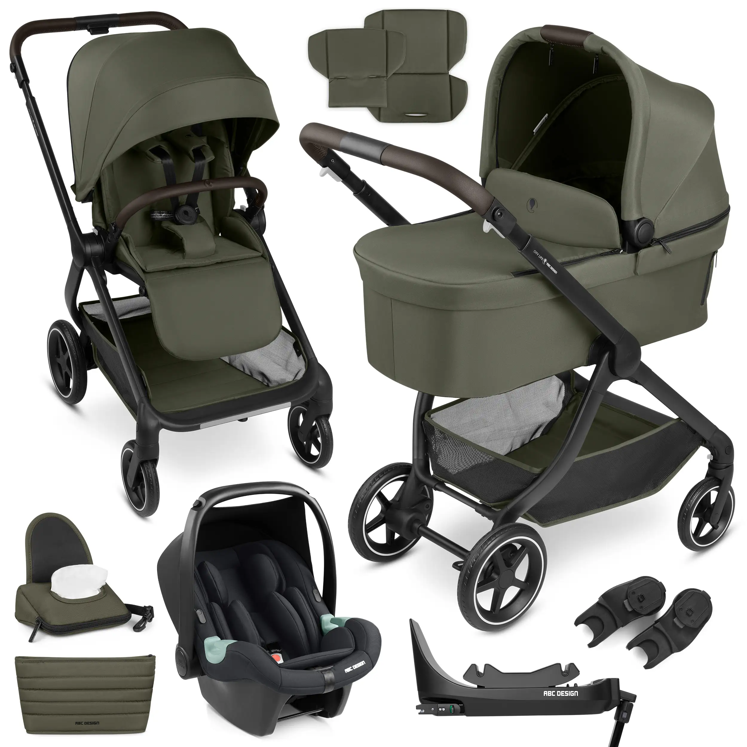 Ensemble poussette 4 en 1 City Life avec base Isofix - Avocado