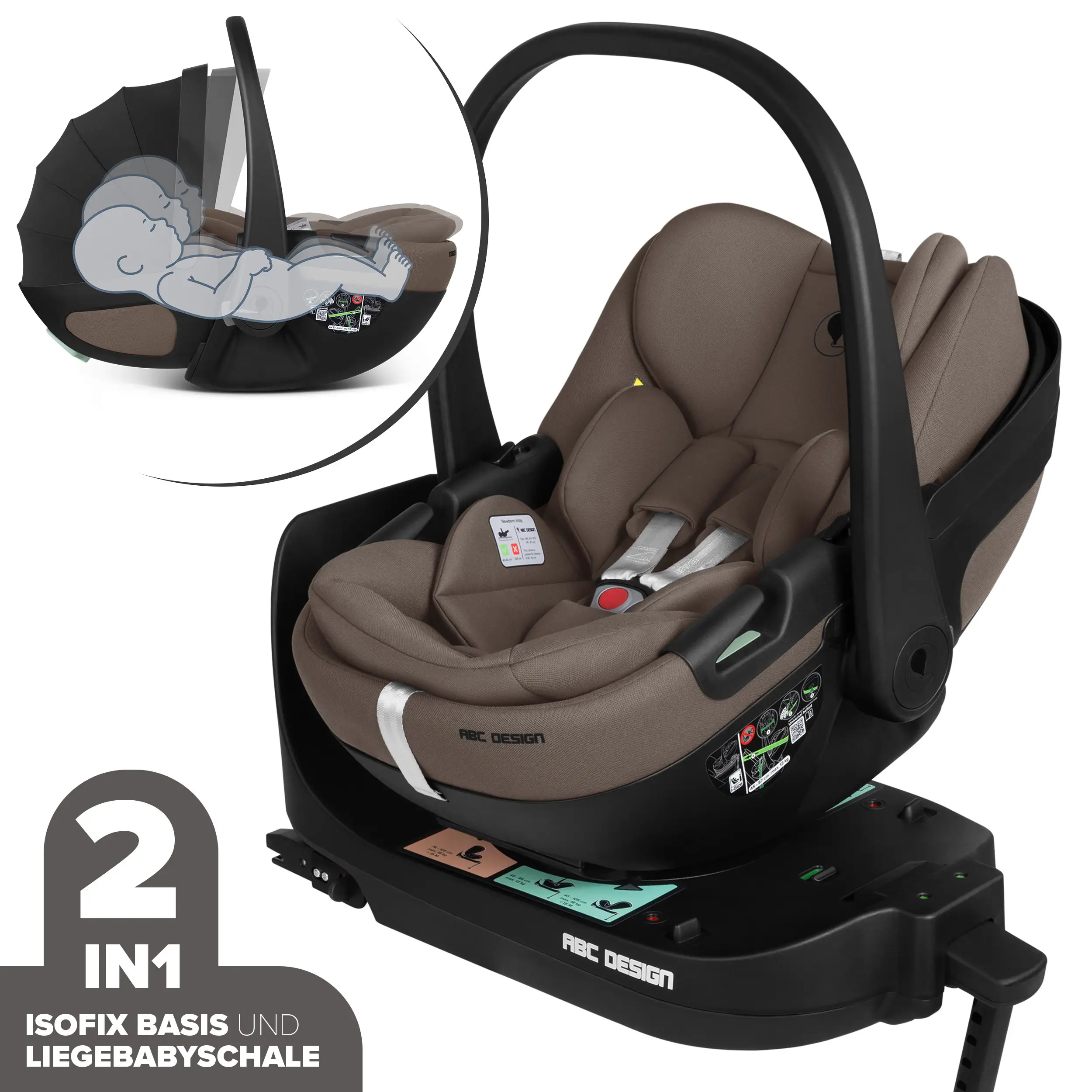 Coque auto Calla i-Size avec position allongée, base ISOFIX rotative Root incluse