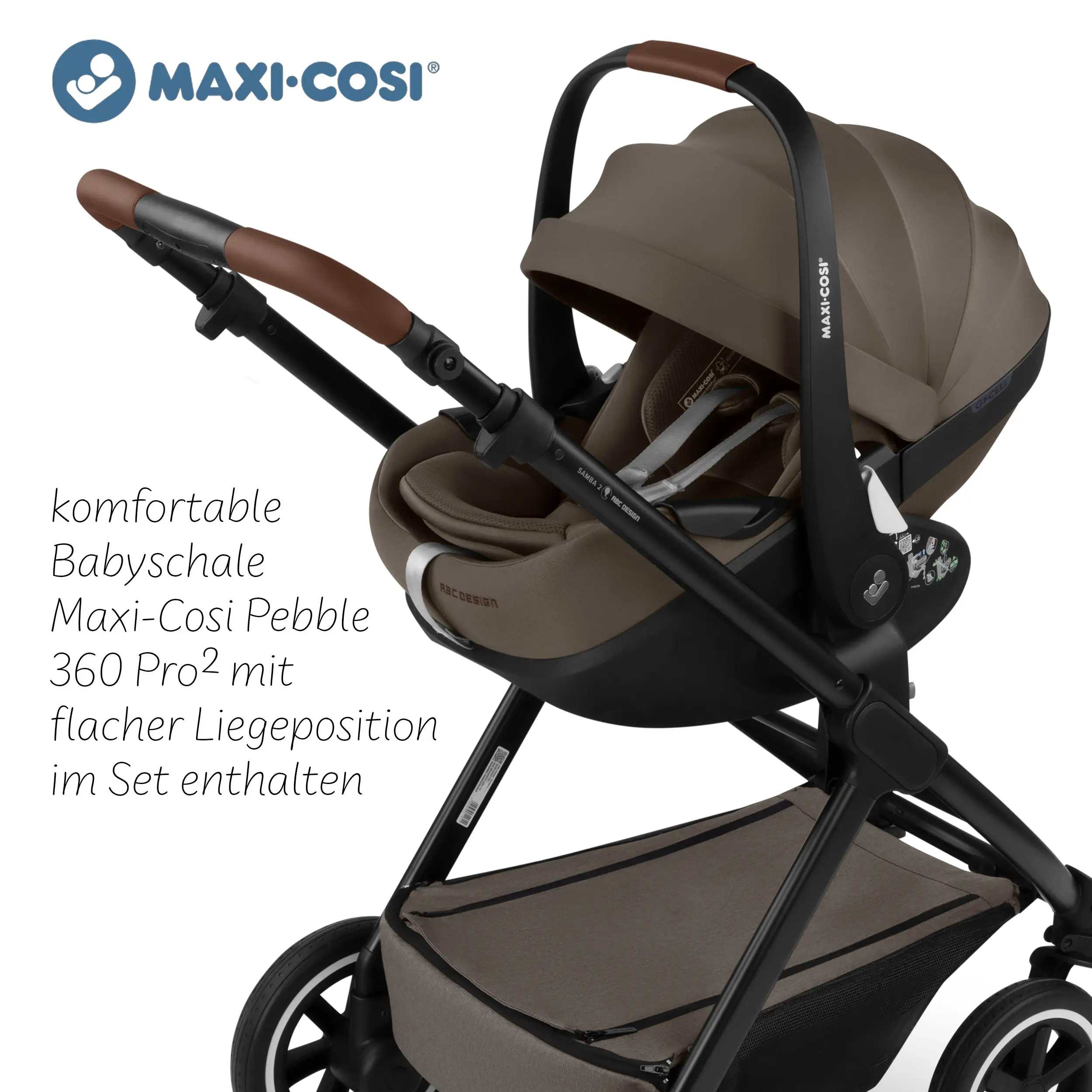 Ensemble poussette 3 en 1 Samba 2 avec siège auto pour bébé Maxi Cosi Pebble 360 Pro 2 - Nature