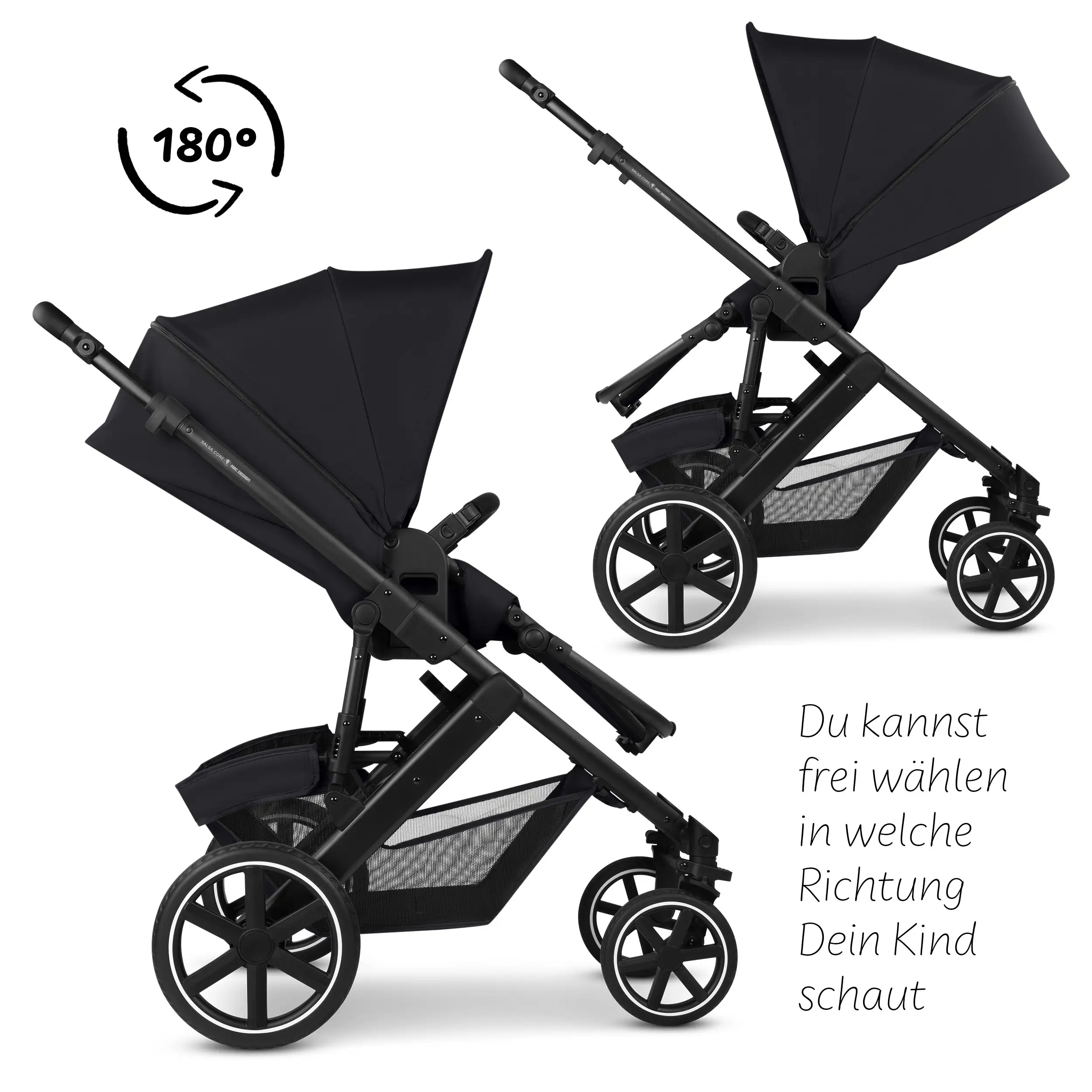 Ensemble poussette 4en1 Salsa Core avec coque auto inclinable Calla et base ISOFIX Root - Ink