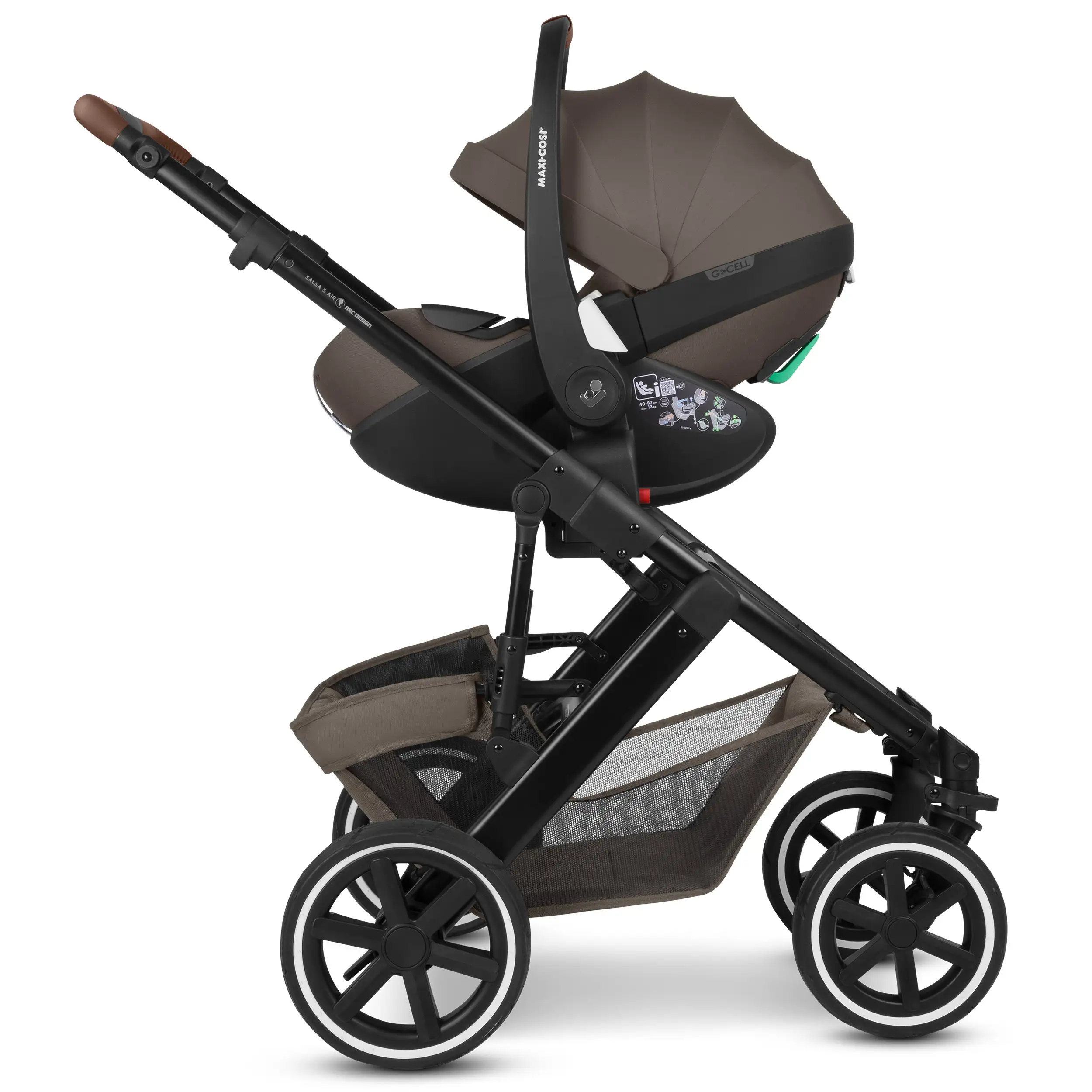 Ensemble poussette 3 en 1 Salsa 5 Air avec siège auto pour bébé Maxi Cosi Pebble 360 Pro 2 - Nature