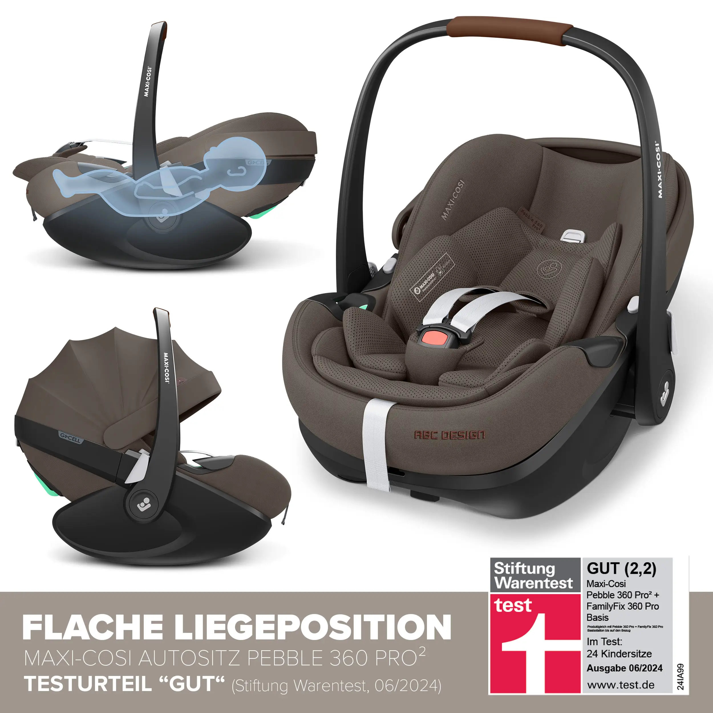 Ensemble poussette 3en1 City Life avec coque auto Maxi-Cosi Pebble 360 Pro 2 - Nature
