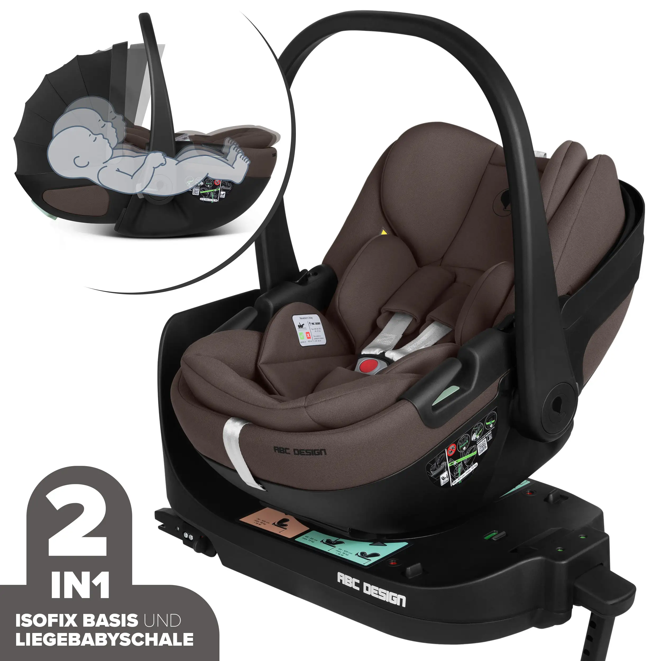 Coque auto Calla i-Size avec position allongée, base ISOFIX rotative Root incluse