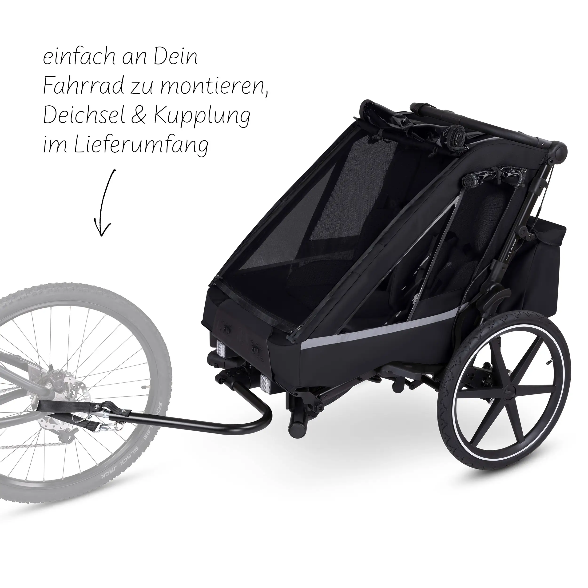Remorque à vélo Tour avec 2 sièges confort et roues gonflables - Ink