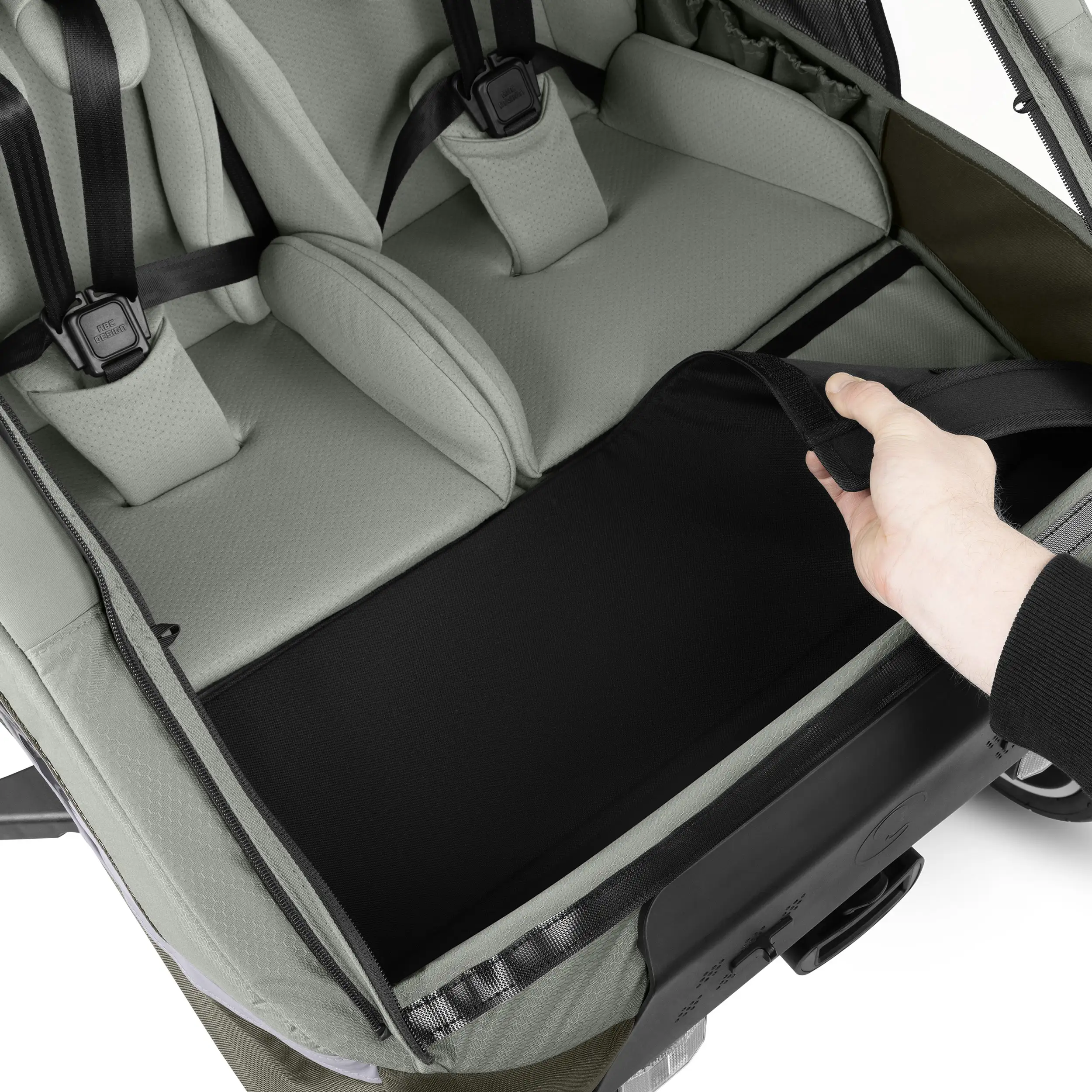 Remorque à vélo Tour 2 avec 2 sièges confortables et roues gonflables - Olive