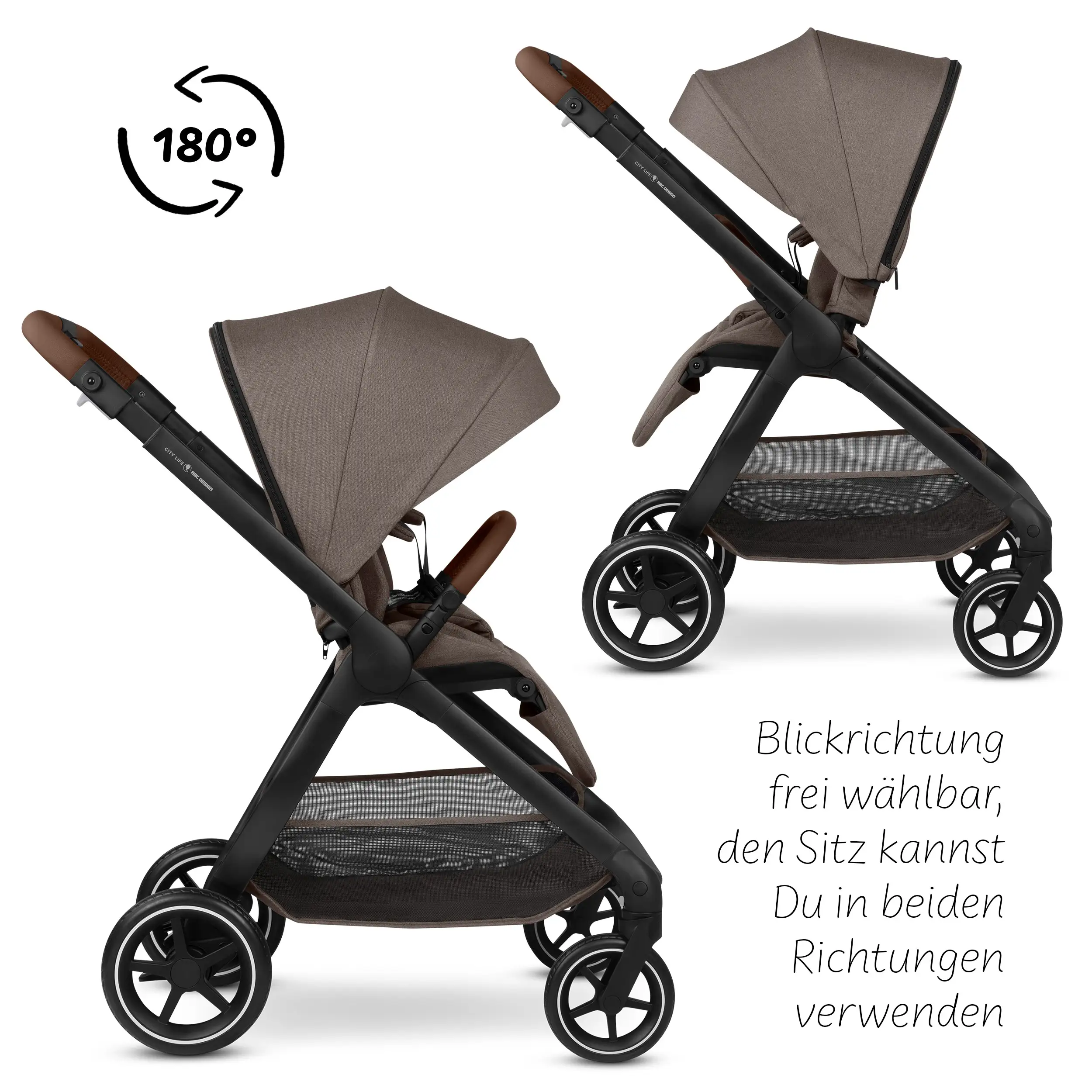 Ensemble poussette 3en1 City Life avec coque auto Maxi-Cosi Pebble 360 Pro 2 - Nature