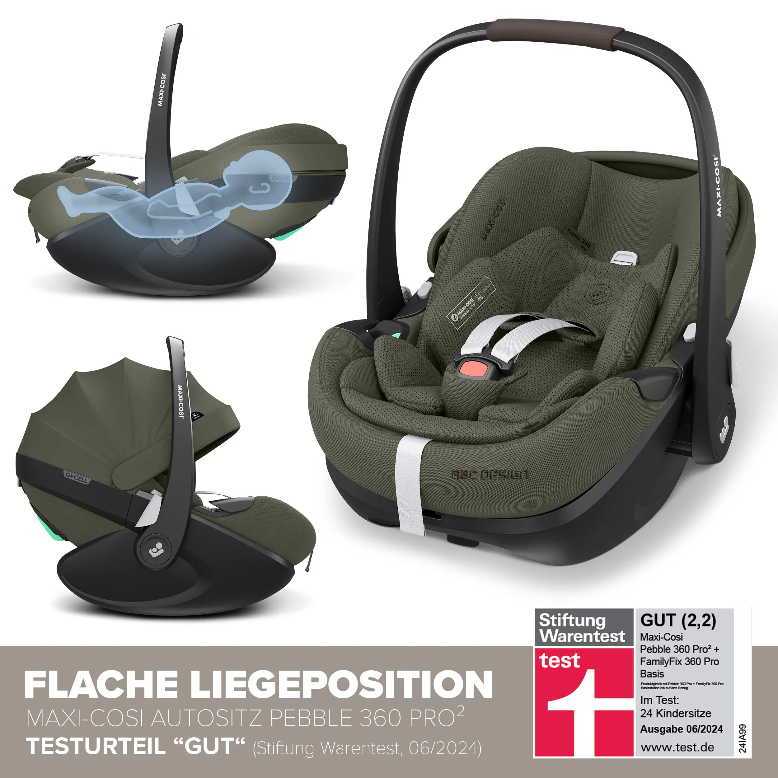 Ensemble poussette 3en1 City Life avec coque auto Maxi-Cosi Pebble 360 Pro 2 - Avocado