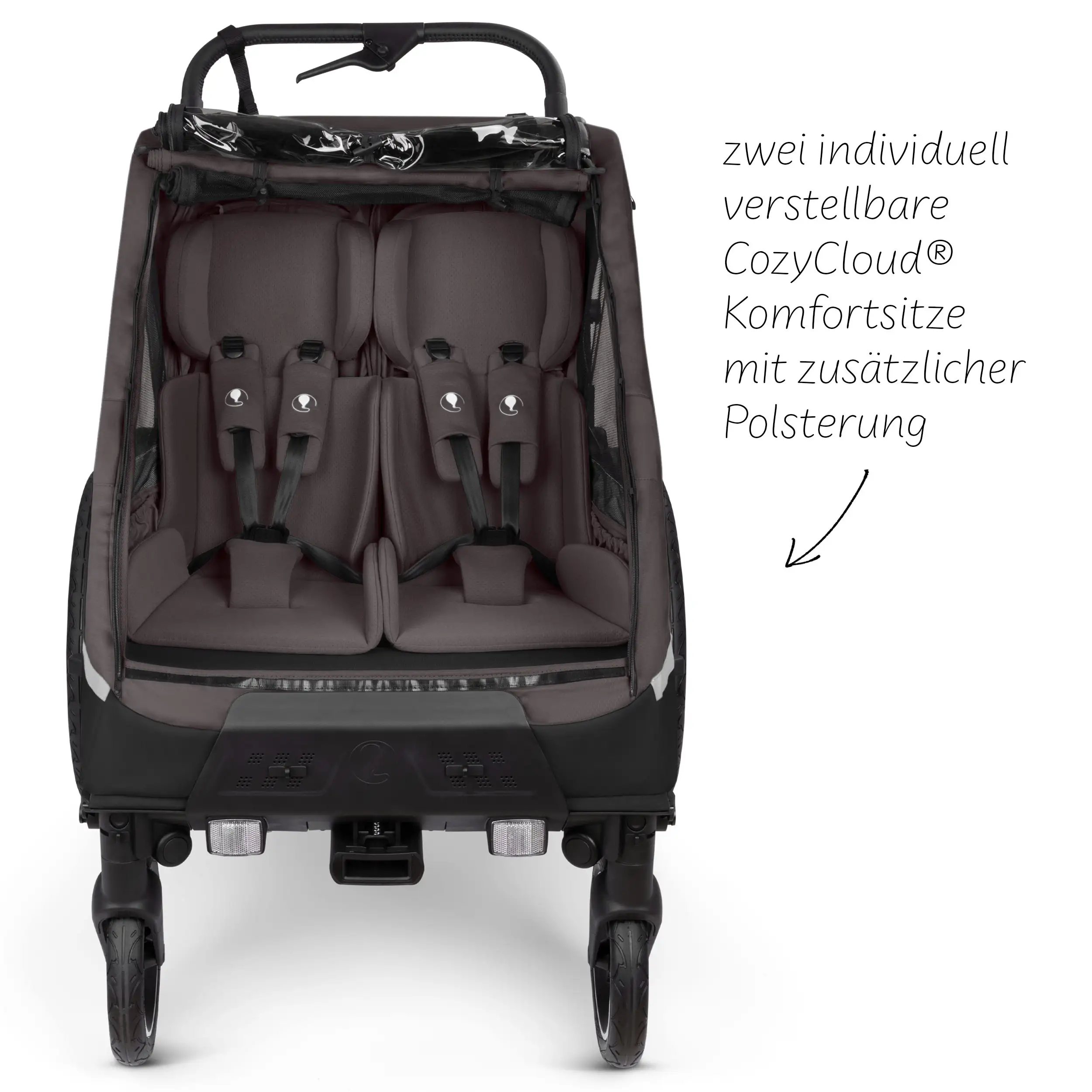 Remorque à vélo Tour 2 avec 2 sièges confortables et roues gonflables - Falcon